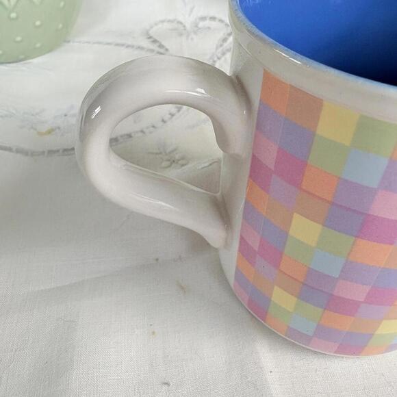 Vintage Enesco 1985 Pastel Easter‎ Colorful Checkered Mug Enesco Vintage 1980s - Picture 7 of 10